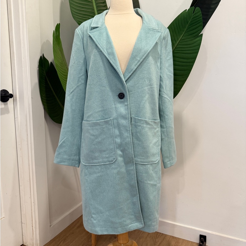 Wild Fable Blue Trench Coat Oversized Notched Lapel